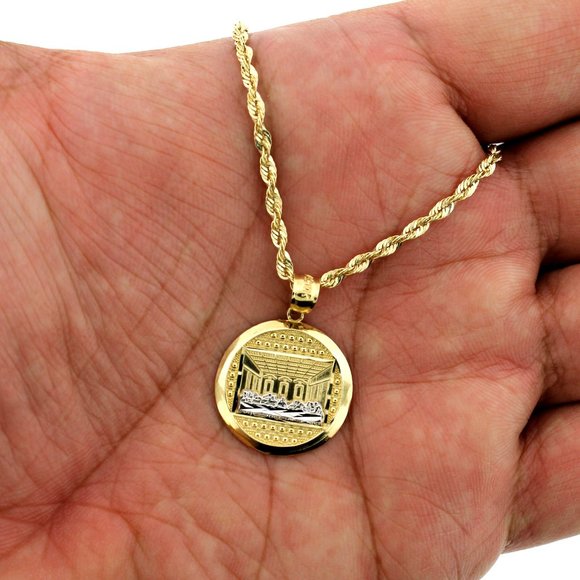 10K Real Gold Rope Chain and Last Supper Pendant Set - Picture 1 of 10